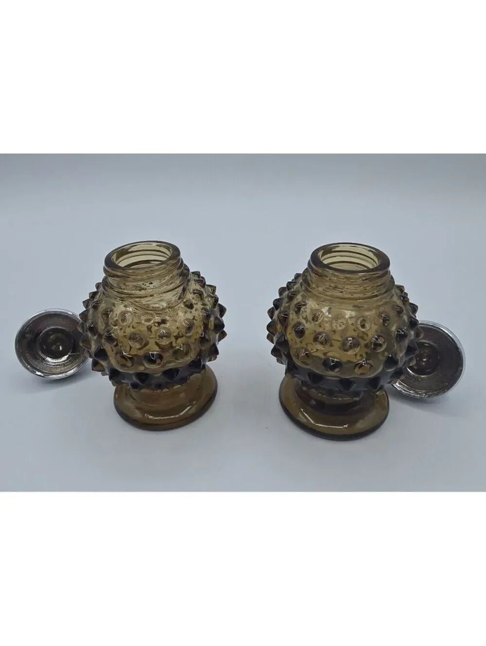 Vintage Imperial Glass Nutmeg Brown Hobnail Salt Pepper Shakers IG Marked